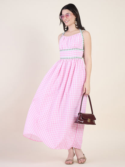 Empire waist gathered maxi dress in pink colour