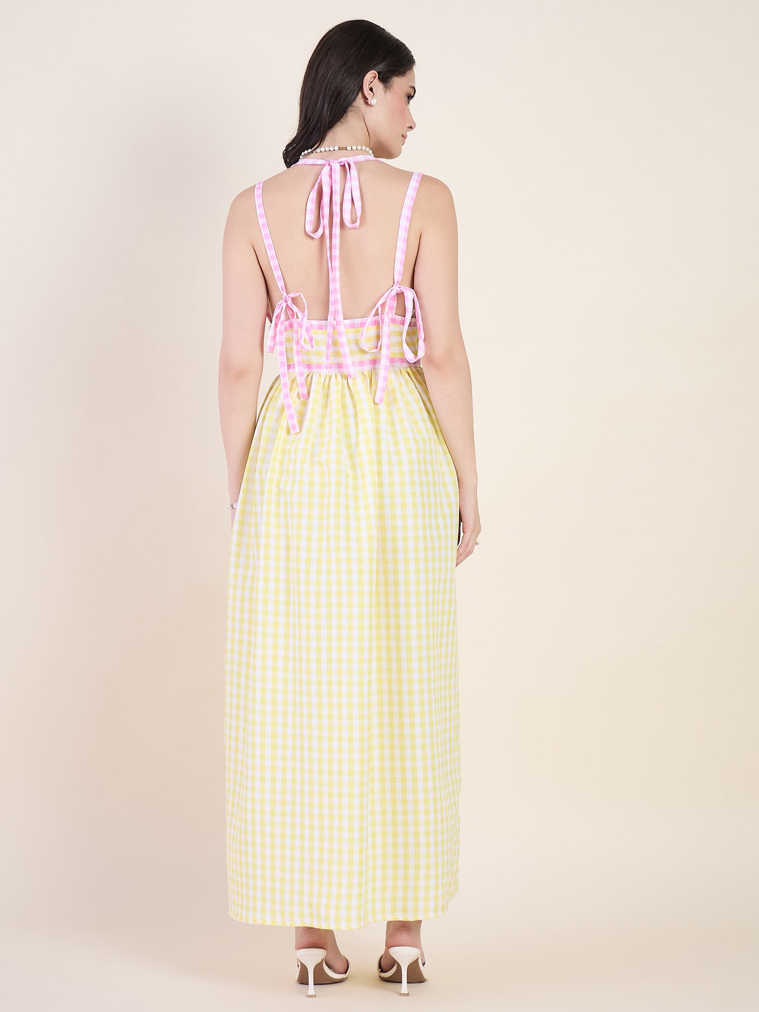 Empire waist gathered maxi dress in yellow colour