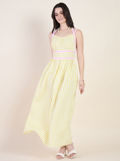 Empire waist gathered maxi dress in yellow colour