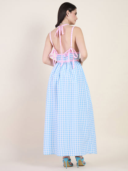 Empire waist gathered maxi dress in blue colour