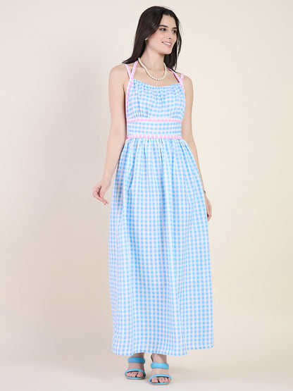 Empire waist gathered maxi dress in blue colour