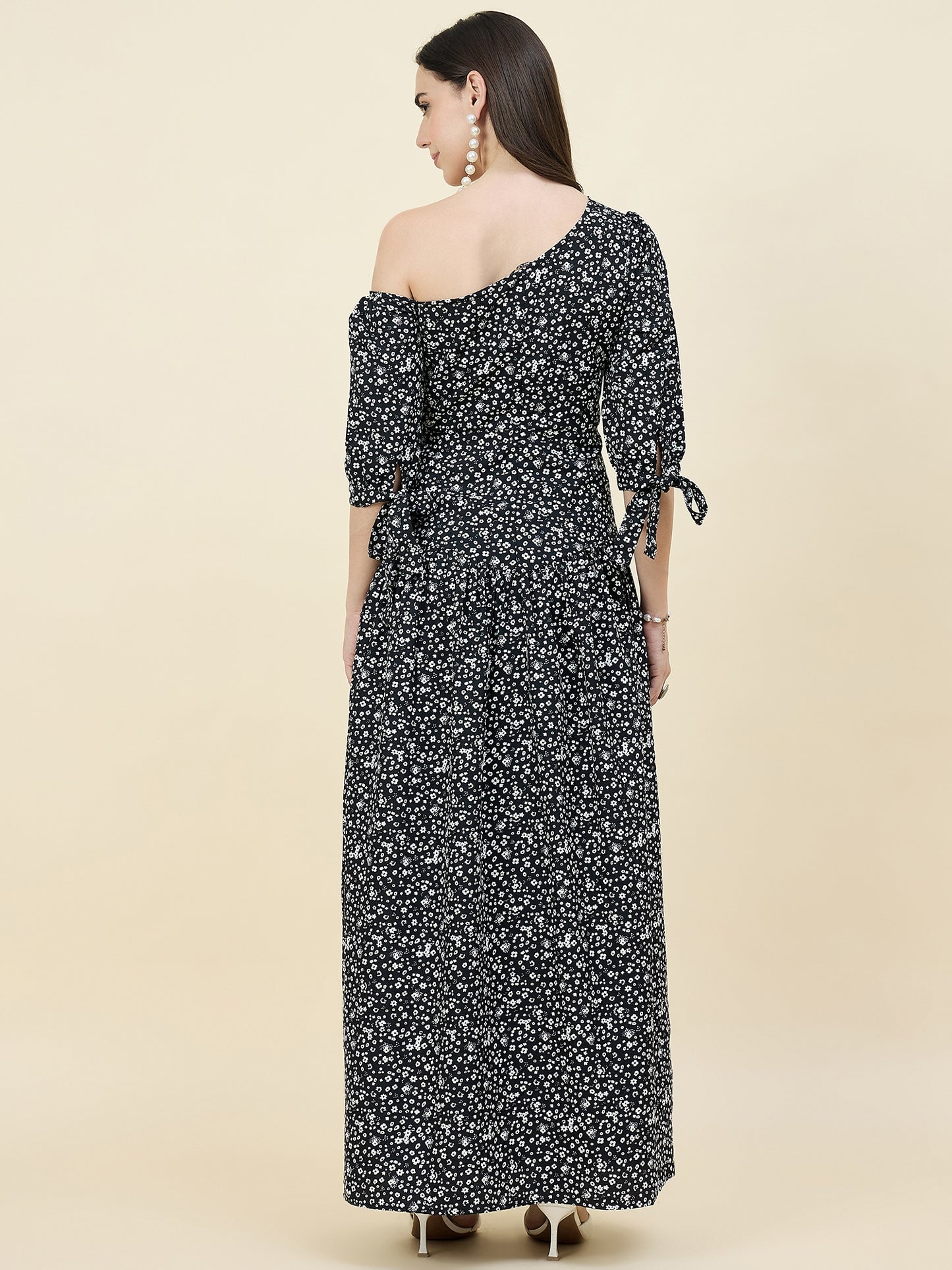Black Floral One-Shoulder Printed Maxi Dress