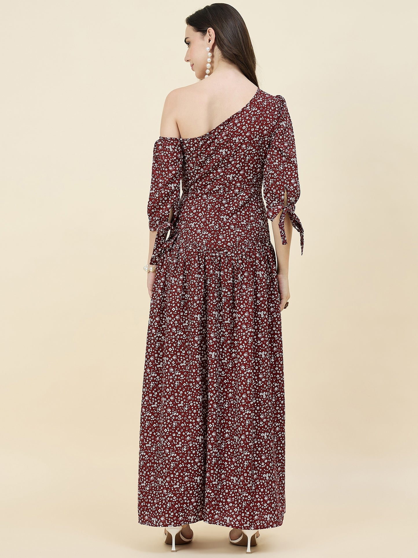 Black Floral One-Shoulder Printed Maxi Dress