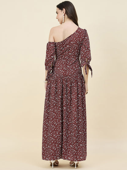 Black Floral One-Shoulder Printed Maxi Dress