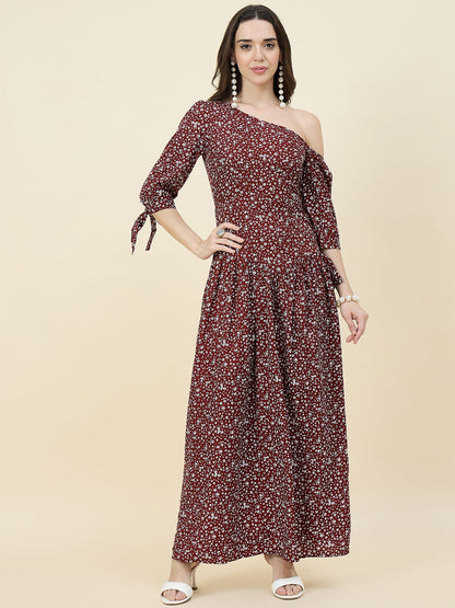 Black Floral One-Shoulder Printed Maxi Dress