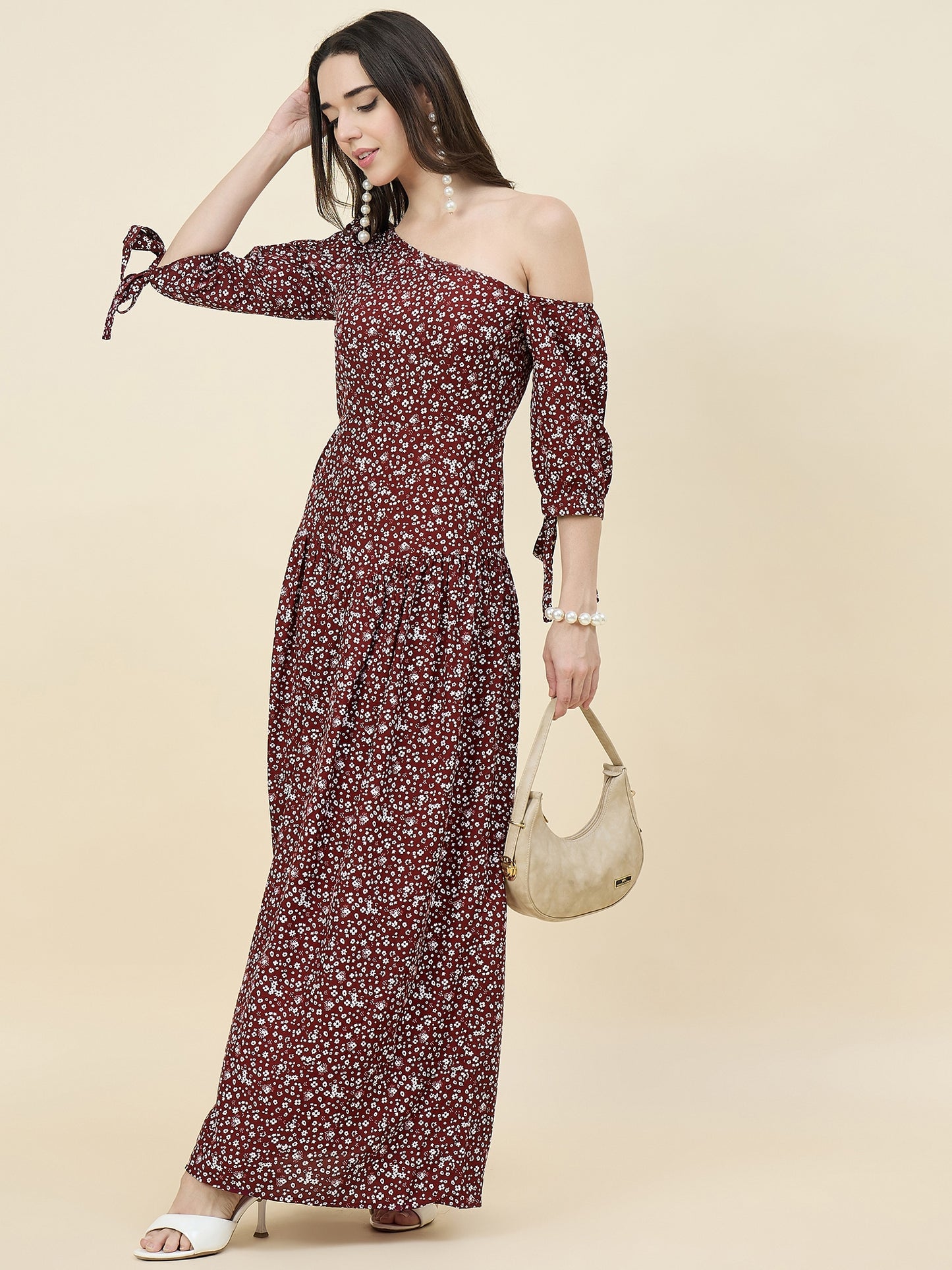 Black Floral One-Shoulder Printed Maxi Dress