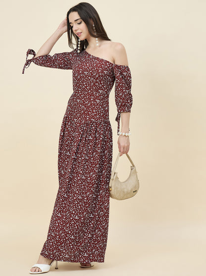 Black Floral One-Shoulder Printed Maxi Dress