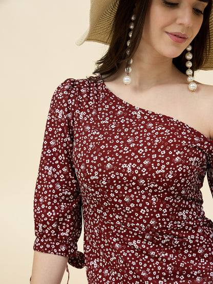 Black Floral One-Shoulder Printed Maxi Dress