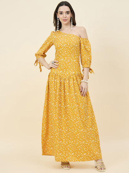 Black Floral One-Shoulder Printed Maxi Dress