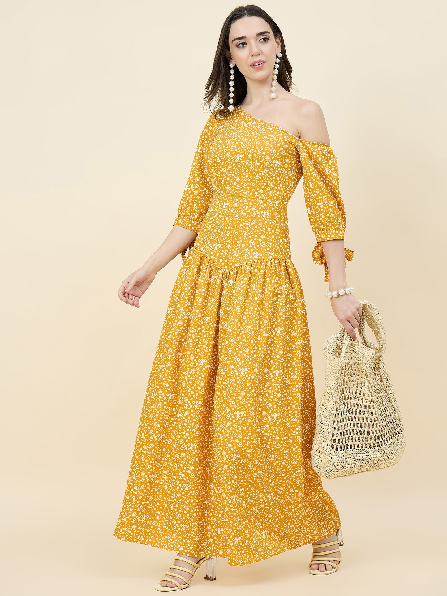 Black Floral One-Shoulder Printed Maxi Dress