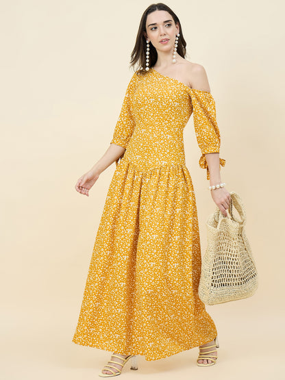 Black Floral One-Shoulder Printed Maxi Dress