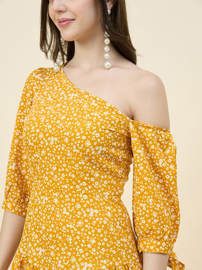 Black Floral One-Shoulder Printed Maxi Dress