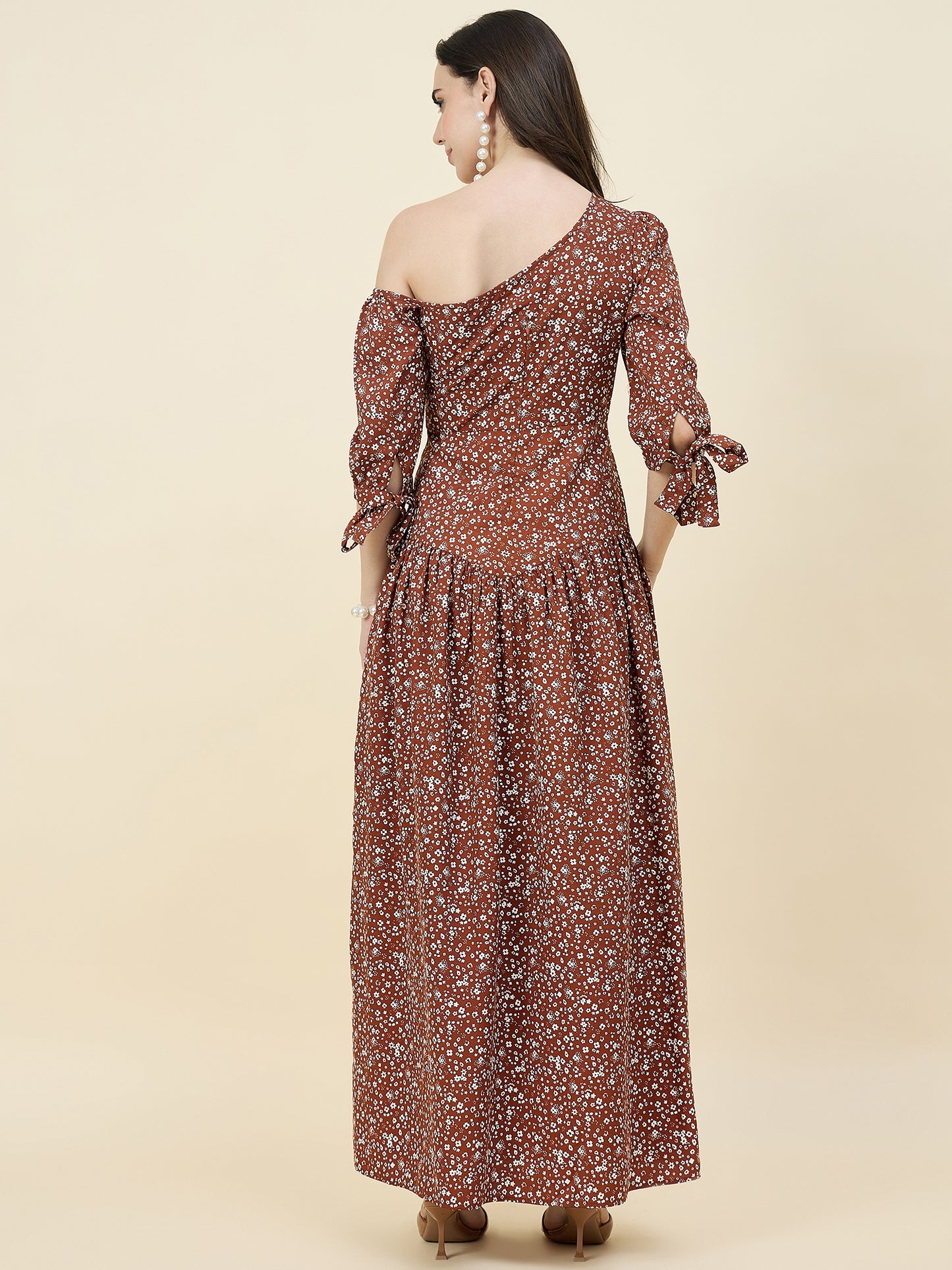 Black Floral One-Shoulder Printed Maxi Dress