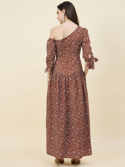 Black Floral One-Shoulder Printed Maxi Dress