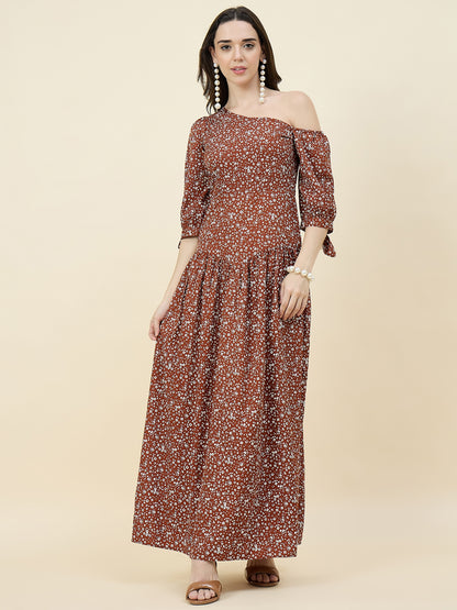 Black Floral One-Shoulder Printed Maxi Dress