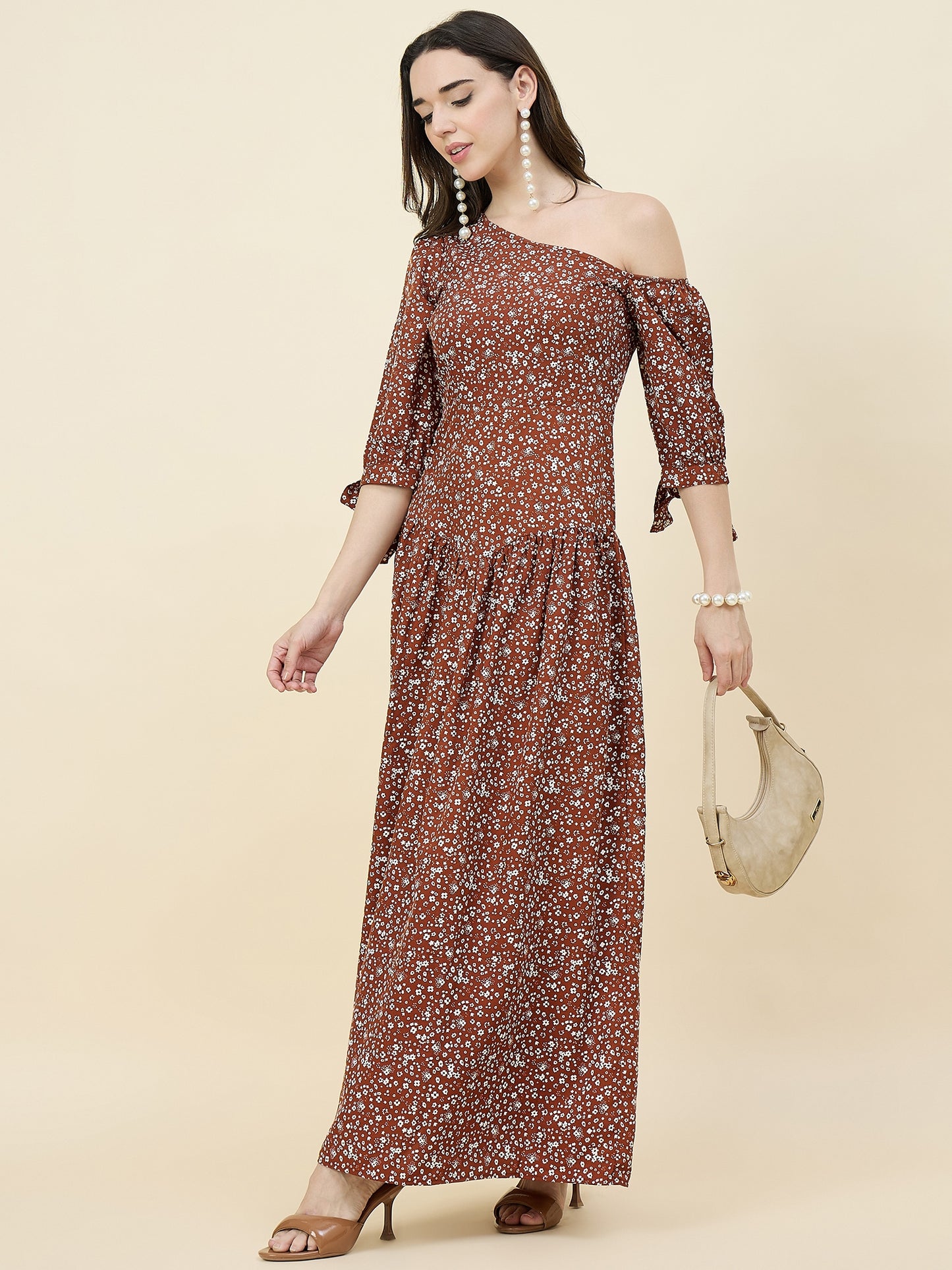 Black Floral One-Shoulder Printed Maxi Dress