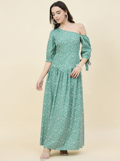 Black Floral One-Shoulder Printed Maxi Dress