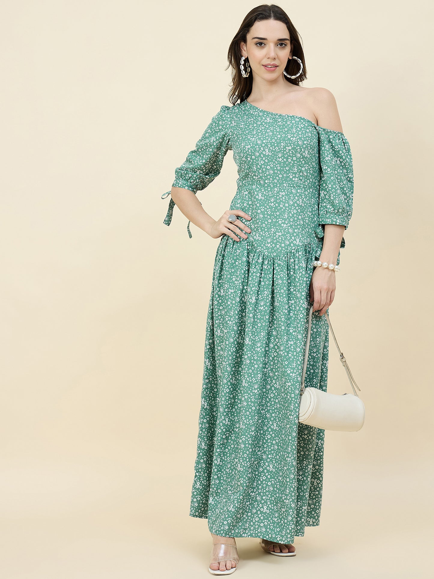 Black Floral One-Shoulder Printed Maxi Dress