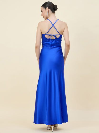 Satin bodycon dress in blue colour