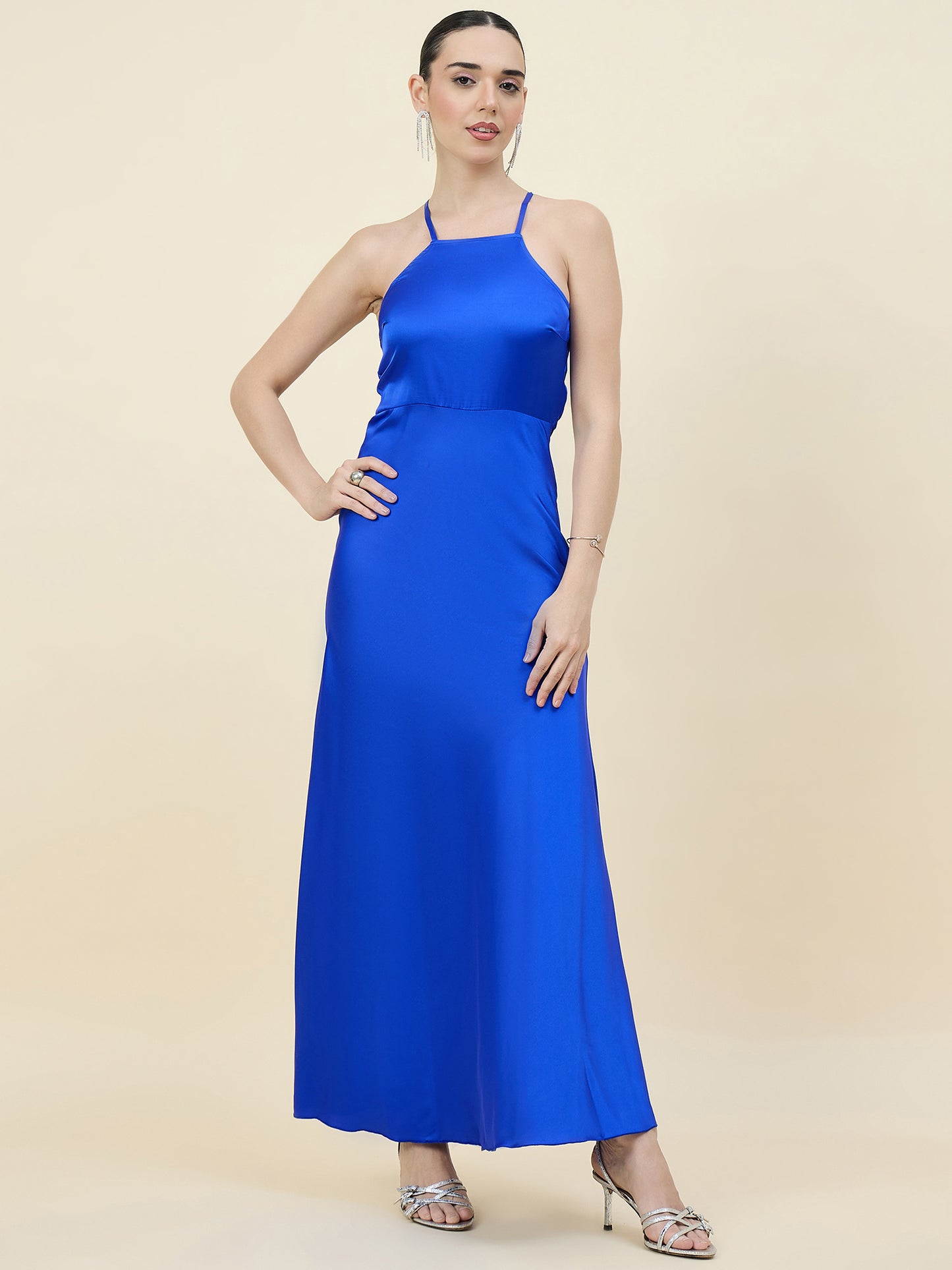 Satin bodycon dress in blue colour