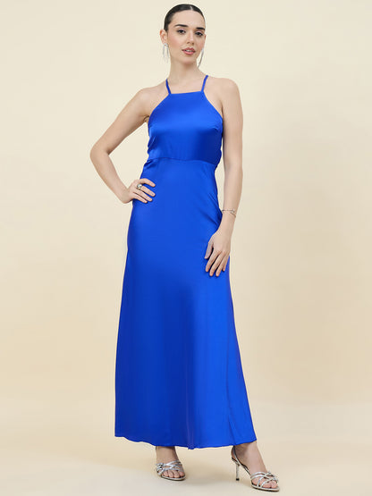 Satin bodycon dress in blue colour