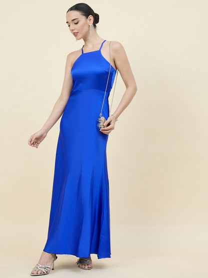 Satin bodycon dress in blue colour