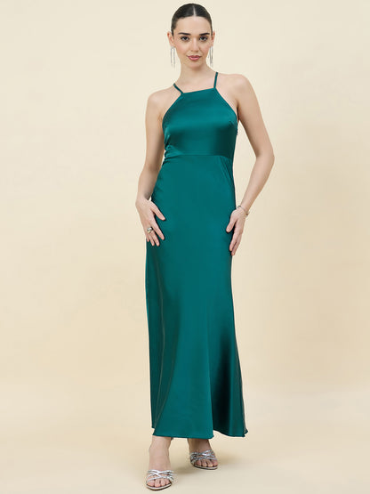 Satin bodycon dress in green colour