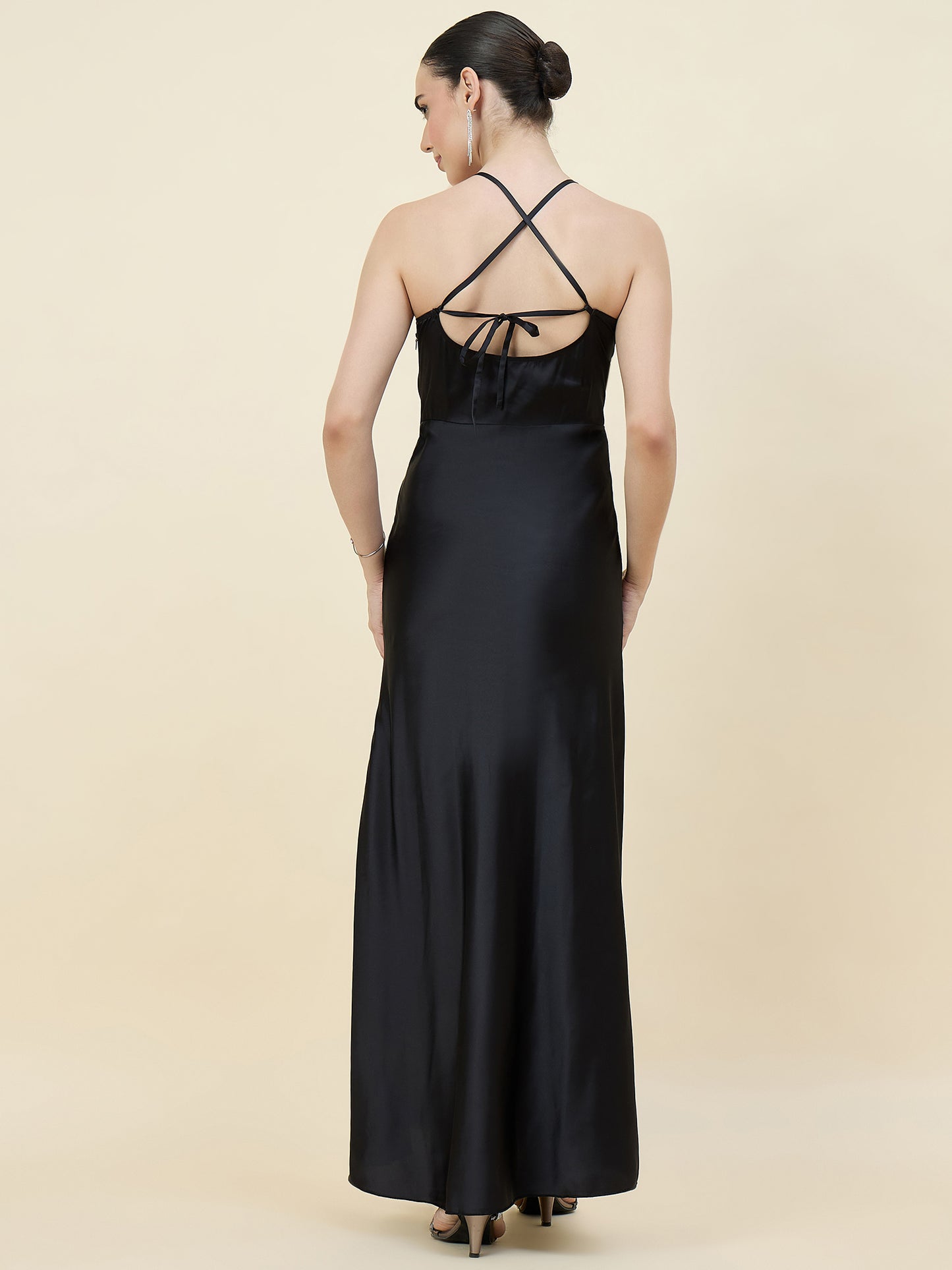 Satin bodycon dress in black colour