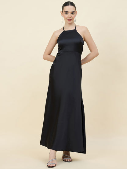 Satin bodycon dress in black colour