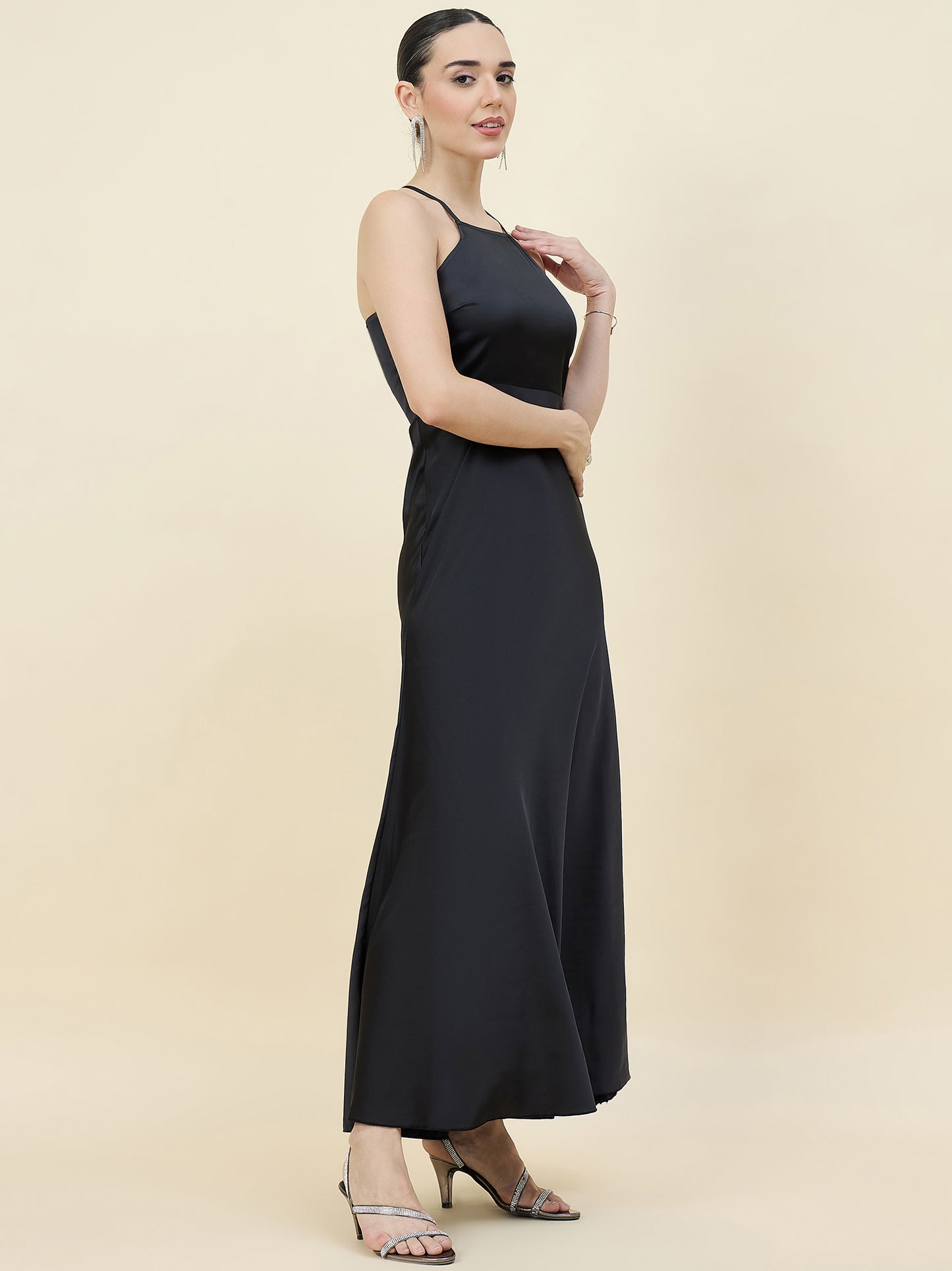 Satin bodycon dress in black colour