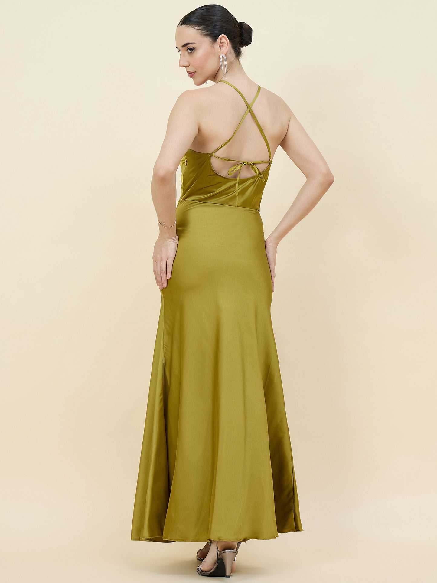 Satin bodycon dress in sage green colour