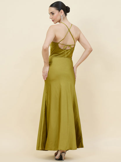 Satin bodycon dress in sage green colour