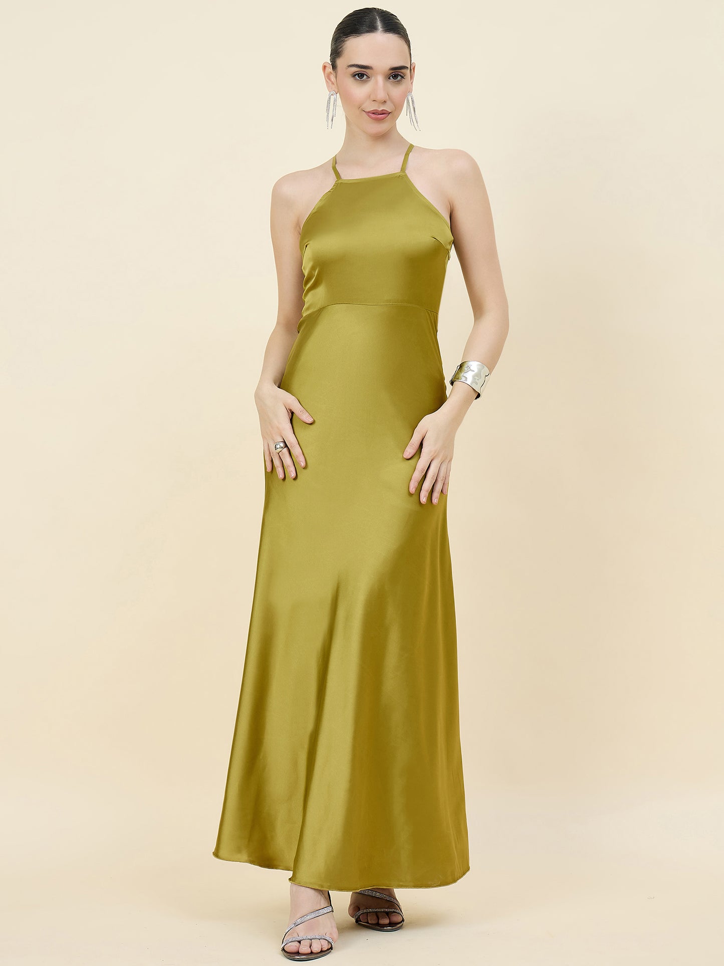 Satin bodycon dress in sage green colour