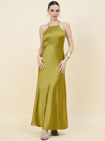 Satin bodycon dress in sage green colour