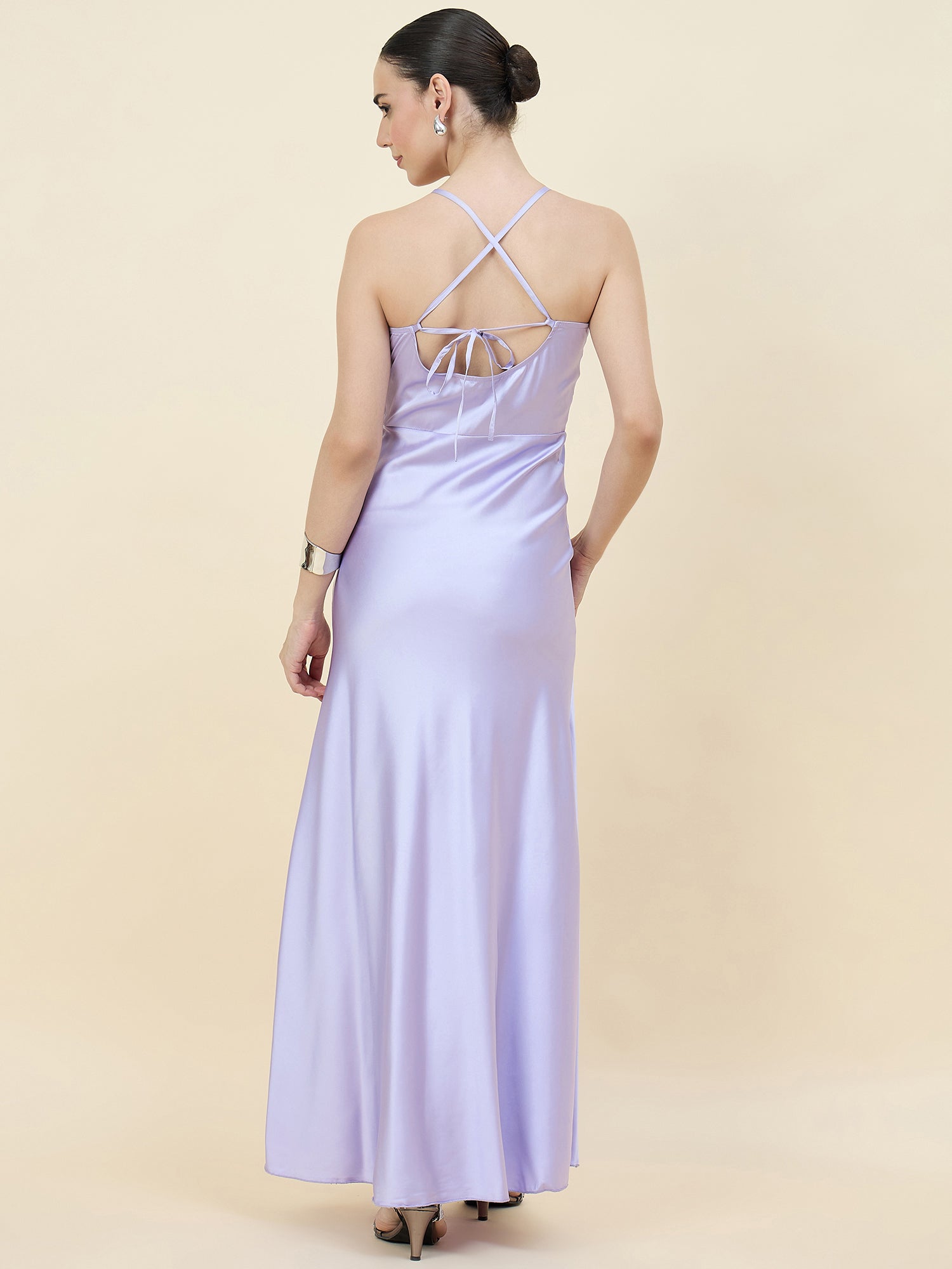 Satin bodycon dress in purple colour