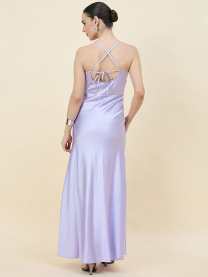 Satin bodycon dress in purple colour