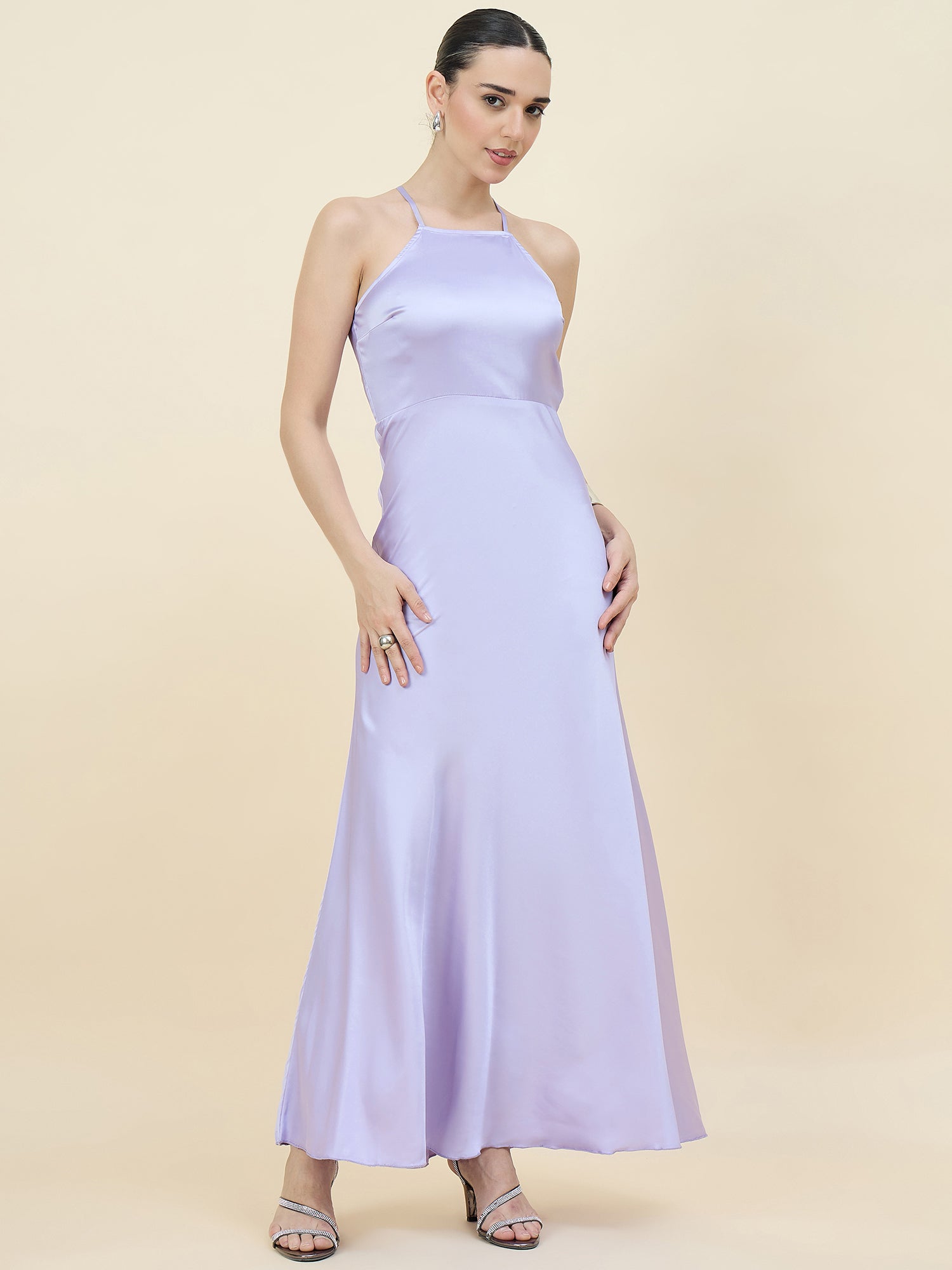 Satin bodycon dress in purple colour