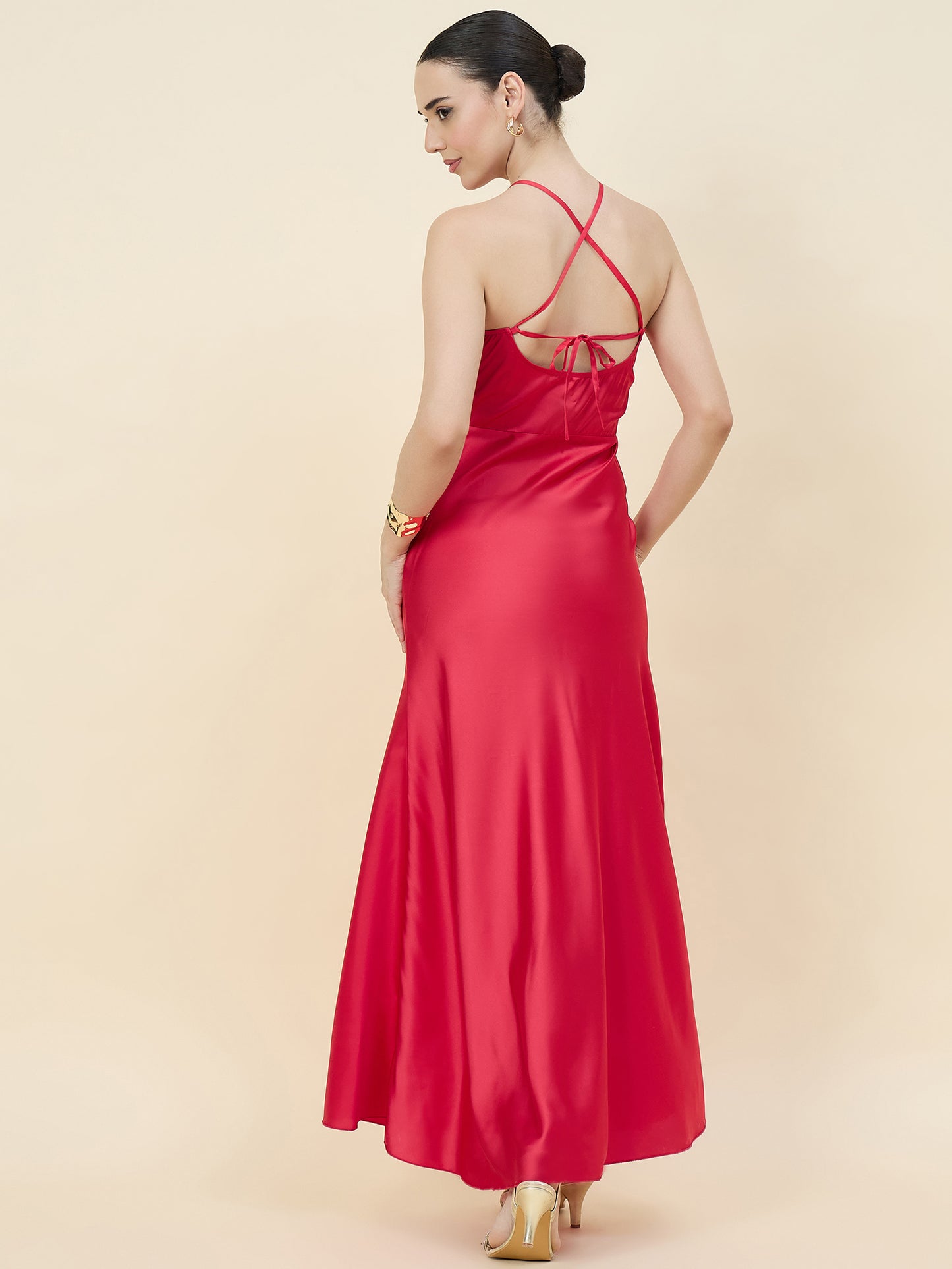 Satin bodycon dress in red  colour