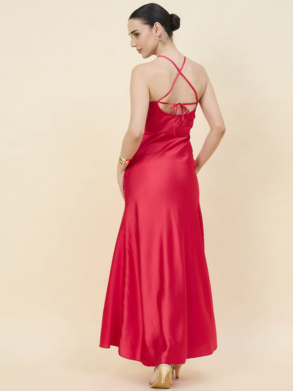 Satin bodycon dress in red  colour