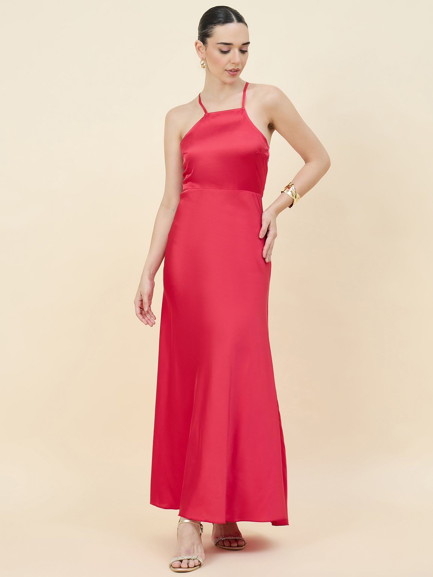 Satin bodycon dress in red  colour