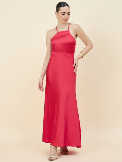 Satin bodycon dress in red  colour