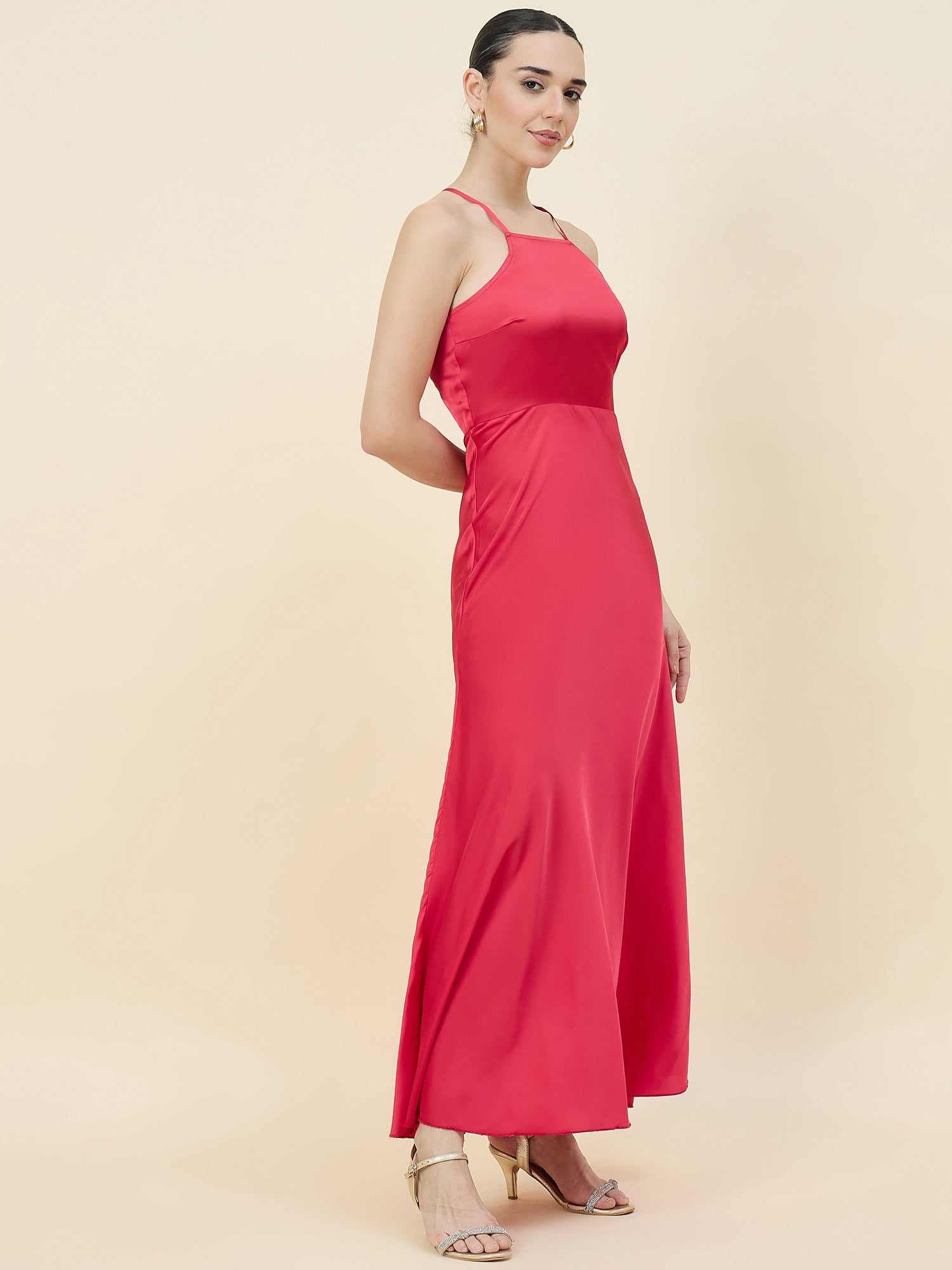 Satin bodycon dress in red  colour