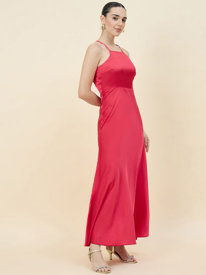 Satin bodycon dress in red  colour