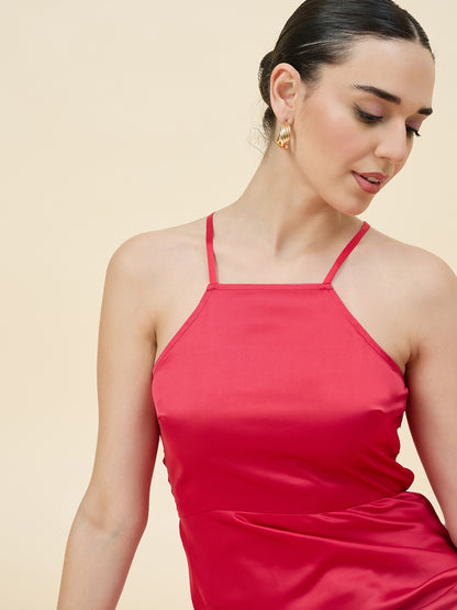 Satin bodycon dress in red  colour