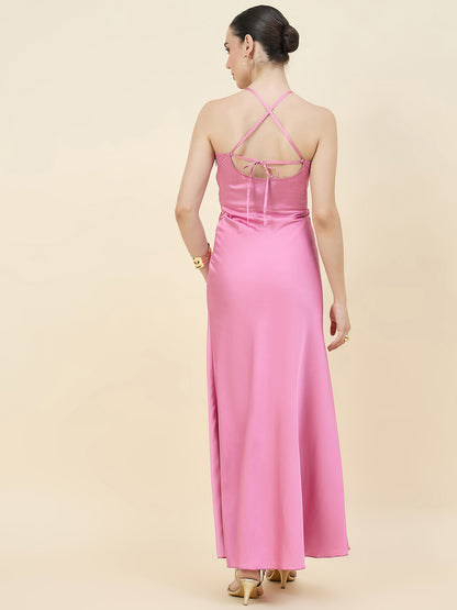 Satin bodycon dress in peach colour