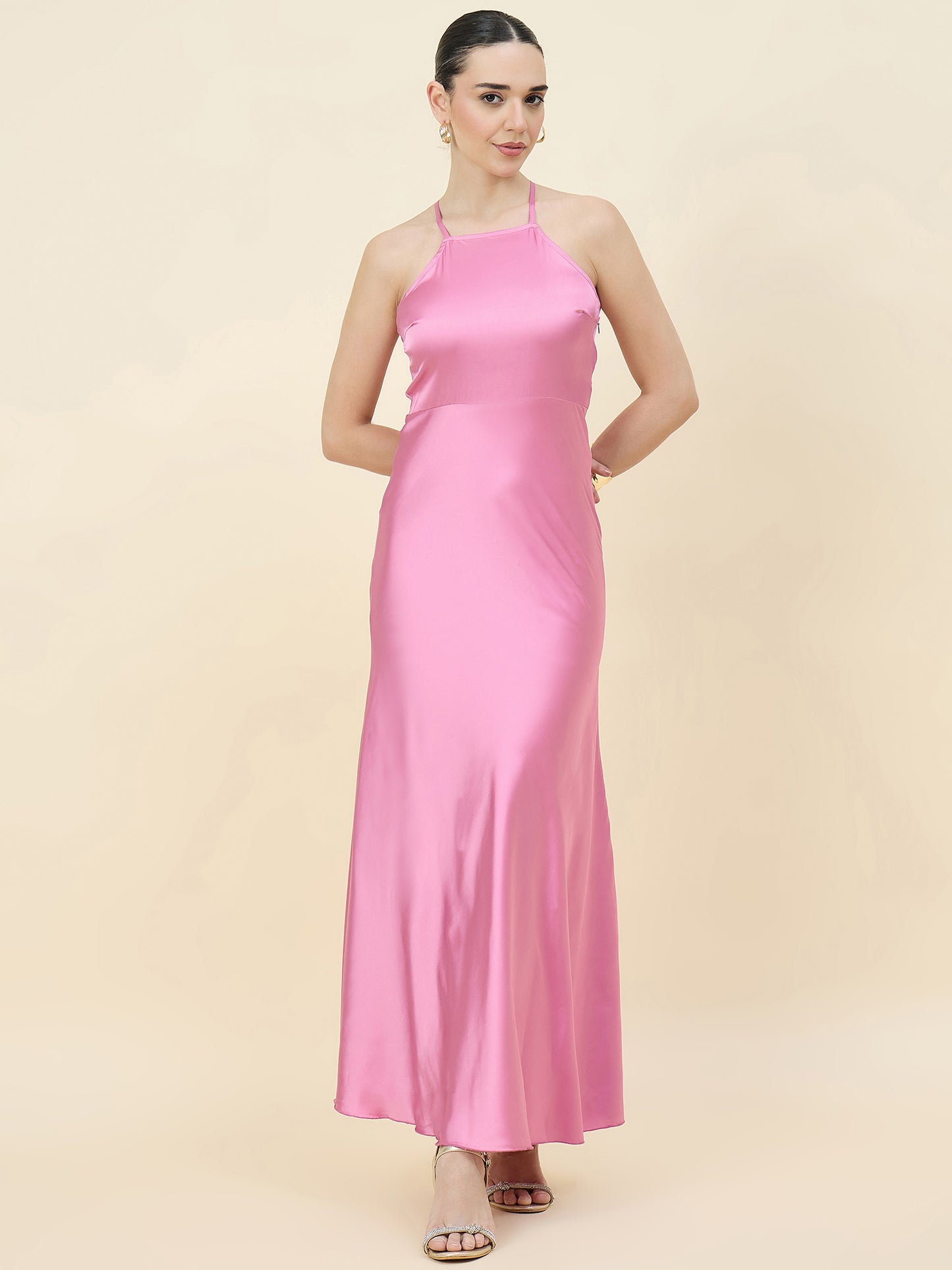 Satin bodycon dress in peach colour