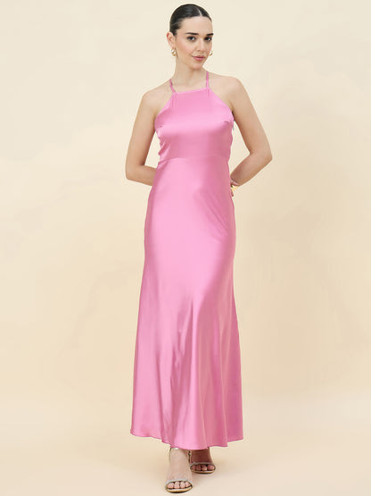 Satin bodycon dress in peach colour