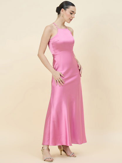 Satin bodycon dress in peach colour