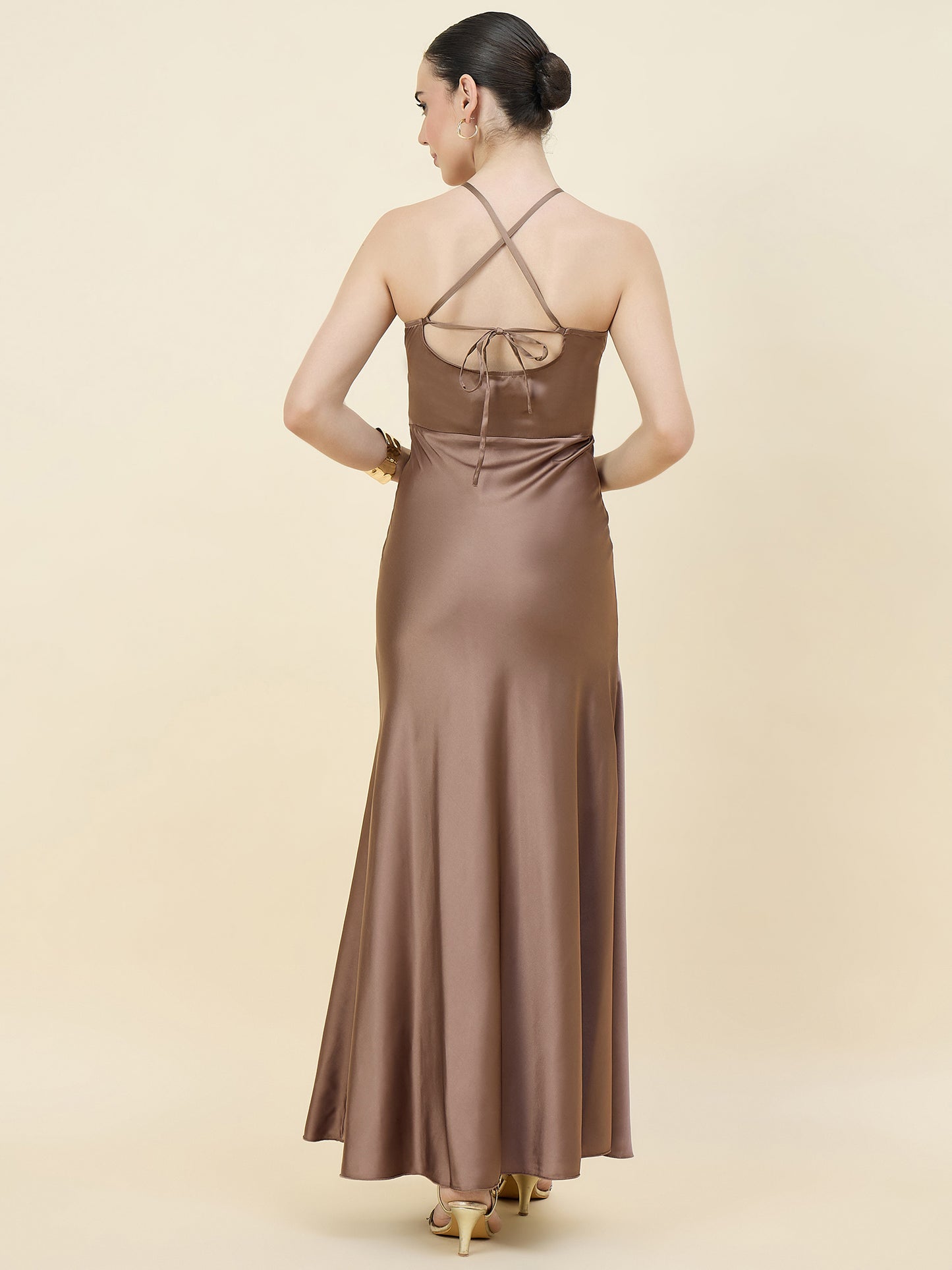 Satin bodycon dress in gold colour