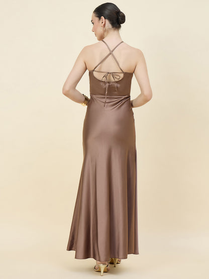 Satin bodycon dress in gold colour
